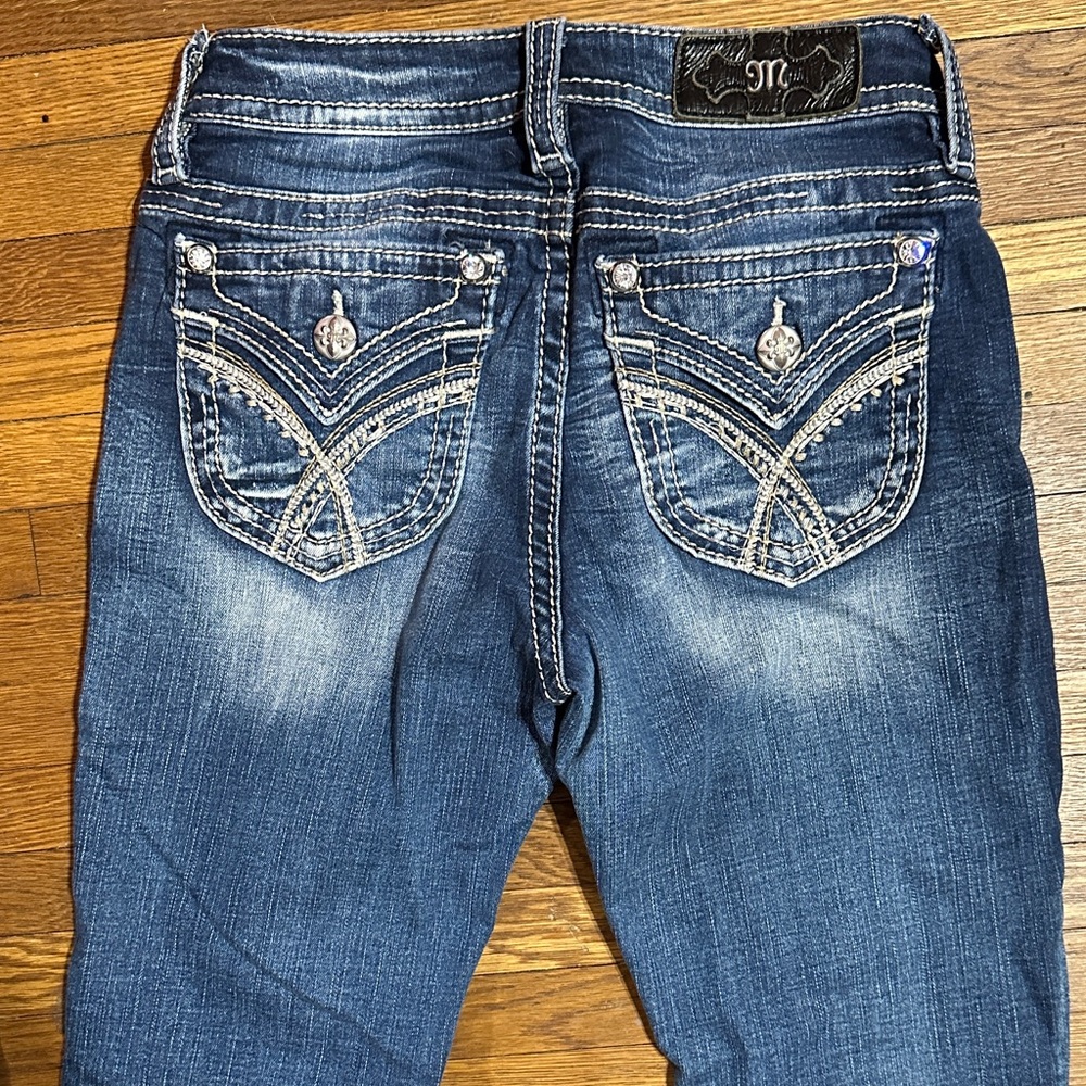 Miss Me Dark Blue Boot Cut Jeans with Embellished Pockets
